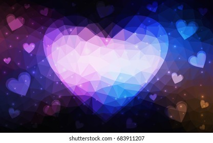 Dark Pink, Blue vector greeting Card Happy Valentine's Day. Lettering with hearts on the white polygonal background. Colored triangular illustration for your business.