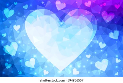 Dark Pink, Blue vector heart isolated on white background. Geometric rumpled triangular low poly origami style gradient graphic illustration. Polygonal design for your business.