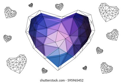 Dark Pink, Blue vector heart isolated on white background. Geometric rumpled triangular low poly origami style gradient graphic illustration. Polygonal design for your business.