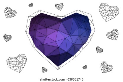 Dark Pink, Blue vector heart isolated on white background. Geometric rumpled triangular low poly origami style gradient graphic illustration. Polygonal design for your business.