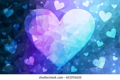 Dark Pink, Blue vector heart isolated on white background. Geometric rumpled triangular low poly origami style gradient graphic illustration. Polygonal design for your business.