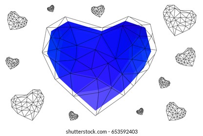 Dark Pink, Blue vector heart isolated on white background. Geometric rumpled triangular low poly origami style gradient graphic illustration. Polygonal design for your business.
