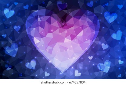 Dark Pink, Blue vector heart isolated on white background. Geometric rumpled triangular low poly origami style gradient graphic illustration. Polygonal design for your business.