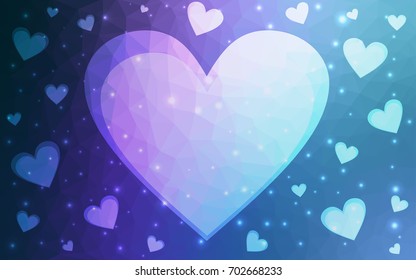 Dark Pink, Blue vector heart isolated on white background. Geometric rumpled triangular low poly origami style gradient graphic illustration. Polygonal design for your business.