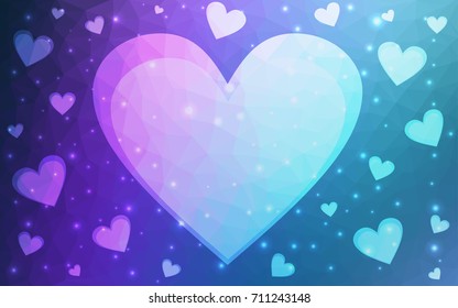 Dark Pink, Blue vector heart isolated on white background. Geometric rumpled triangular low poly origami style gradient graphic illustration. Polygonal design for your business.