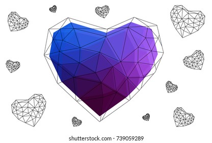 Dark Pink, Blue vector heart isolated on white background. Geometric rumpled triangular low poly origami style gradient graphic illustration. Polygonal design for your business.