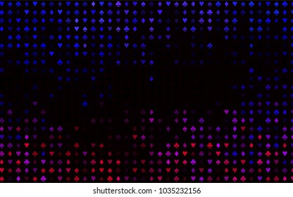 Dark Pink, Blue vector layout with elements of cards. Blurred decorative design of hearts, spades, clubs, diamonds. Template for business cards of casinos.