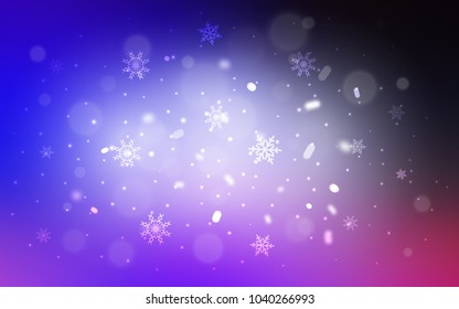 Dark Pink, Blue vector layout with bright snowflakes. Snow on blurred abstract background with gradient. New year design for your business advert.