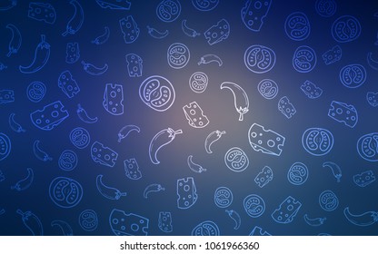Dark Pink, Blue vector layout with restaurant food. Fast Food on blurred abstract background with colorful gradient. Template for meal cooking in kitchen.