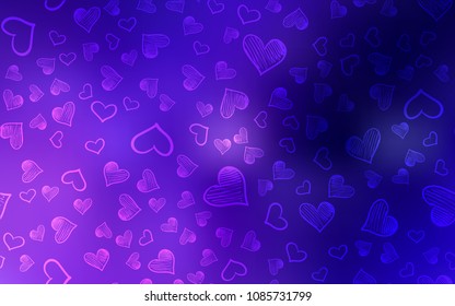 Dark Pink, Blue vector layout with sweet hearts. Hearts on blurred abstract background with colorful gradient. Template for Valentine's greeting postcards.