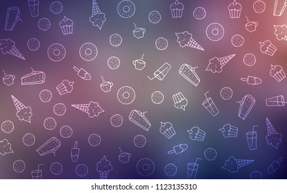 Dark Pink, Blue vector layout with sweet desserts. Blurred decorative design of desserts in doodle style. Pattern for menu of cafes and restaurants.