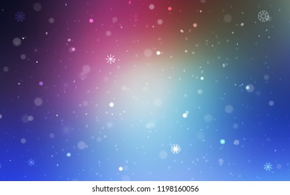 Dark Pink, Blue vector layout with bright snowflakes. Snow on blurred abstract background with gradient. The template can be used as a new year background.