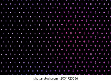 Dark pink, blue vector layout with elements of cards. Glitter abstract sketch with isolated symbols of playing cards. Pattern for ads of parties, events in Vegas.