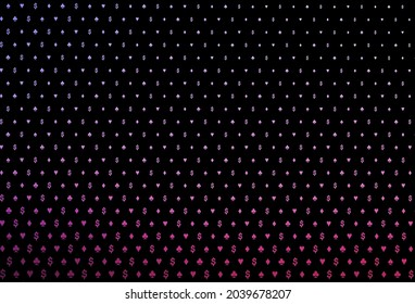 Dark pink, blue vector layout with elements of cards. Blurred decorative design of hearts, spades, clubs, diamonds. Pattern for ads of parties, events in Vegas.