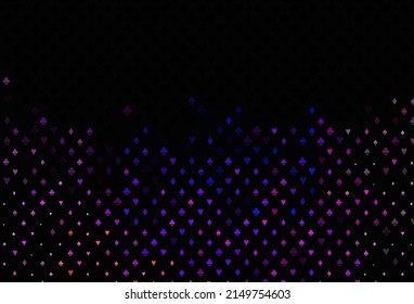 Dark pink, blue vector layout with elements of cards. Shining illustration with hearts, spades, clubs, diamonds. Template for business cards of casinos.