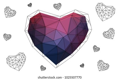 Dark Pink, Blue vector love background with heart. Paper note. Valentine's greeting polygonal card. Triangular illustration for your business. Stock template for your design.