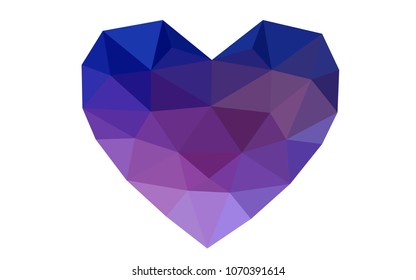 Dark Pink, Blue vector love background with heart. Paper note. Valentine's greeting polygonal card. Triangular illustration for your business. Stock template for your design.