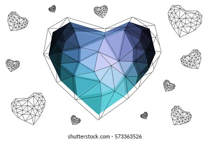 Dark Pink, Blue vector love background with heart. Paper note. Valentine's greeting polygonal card. Triangular illustration for your business. Stock template for your design.