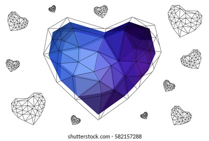 Dark Pink, Blue vector love background with heart. Paper note. Valentine's greeting polygonal card. Triangular illustration for your business. Stock template for your design.