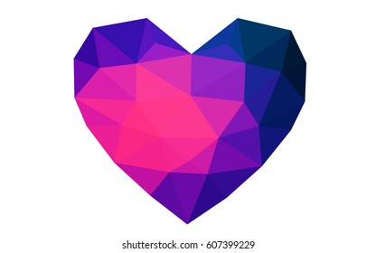 Dark Pink, Blue vector love background with heart. Paper note. Valentine's greeting polygonal card. Triangular illustration for your business. Stock template for your design.