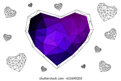 Dark Pink, Blue vector love background with heart. Paper note. Valentine's greeting polygonal card. Triangular illustration for your business. Stock template for your design.