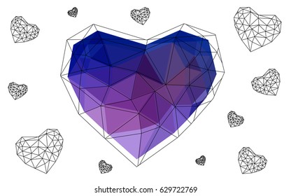 Dark Pink, Blue vector love background with heart. Paper note. Valentine's greeting polygonal card. Triangular illustration for your business. Stock template for your design.