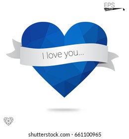 Dark Pink, Blue vector love background with heart. Paper note. Valentine's greeting polygonal card. Triangular illustration for your business. Stock template for your design.