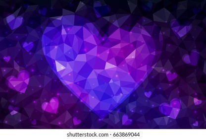 Dark Pink, Blue vector love background with heart. Paper note. Valentine's greeting polygonal card. Triangular illustration for your business. Stock template for your design.