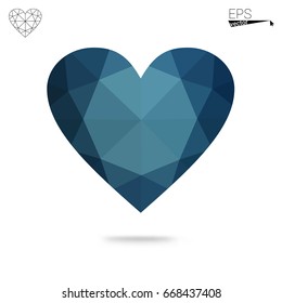 Dark Pink, Blue vector love background with heart. Paper note. Valentine's greeting polygonal card. Triangular illustration for your business. Stock template for your design.