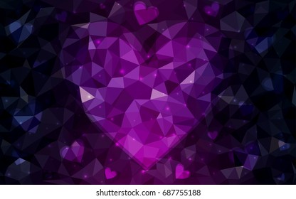 Dark Pink, Blue vector love background with heart. Paper note. Valentine's greeting polygonal card. Triangular illustration for your business. Stock template for your design.