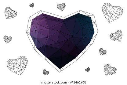 Dark Pink, Blue vector love background with heart. Paper note. Valentine's greeting polygonal card. Triangular illustration for your business. Stock template for your design.