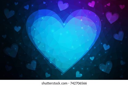 Dark Pink, Blue vector love background with heart. Paper note. Valentine's greeting polygonal card. Triangular illustration for your business. Stock template for your design.