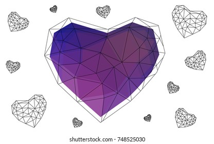 Dark Pink, Blue vector love background with heart. Paper note. Valentine's greeting polygonal card. Triangular illustration for your business. Stock template for your design.