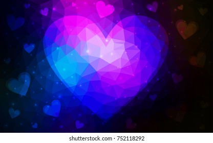 Dark Pink, Blue vector love background with heart. Paper note. Valentine's greeting polygonal card. Triangular illustration for your business. Stock template for your design.