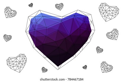 Dark Pink, Blue vector love background with heart. Paper note. Valentine's greeting polygonal card. Triangular illustration for your business. Stock template for your design.