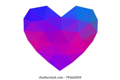 Dark Pink, Blue vector love background with heart. Paper note. Valentine's greeting polygonal card. Triangular illustration for your business. Stock template for your design.