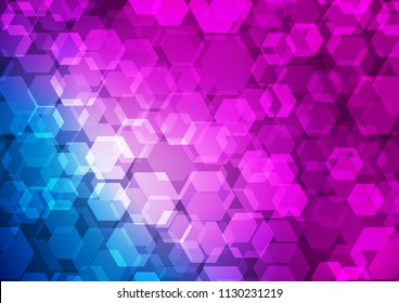 Dark Pink, Blue vector low poly background. Shining illustration, which consist of hexagons. hexagonal pattern for your business design.