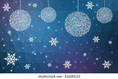 Dark Pink Blue vector low poly crystal background with snowflakes. Polygon christmas design pattern . Low poly illustration of New Year celebration.