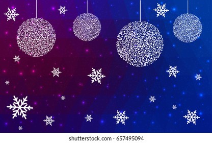 Dark Pink Blue vector low poly crystal background with snowflakes. Polygon christmas design pattern . Low poly illustration of New Year celebration.