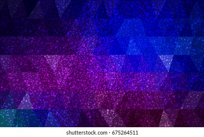 Dark Pink, Blue vector low poly crystal background with snowflakes. Polygon christmas design pattern . Low poly illustration of New Year celebration.