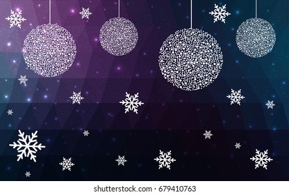 Dark Pink Blue vector low poly crystal background with snowflakes. Polygon christmas design pattern . Low poly illustration of New Year celebration.