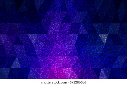 Dark Pink, Blue vector low poly crystal background with snowflakes. Polygon christmas design pattern . Low poly illustration of New Year celebration.