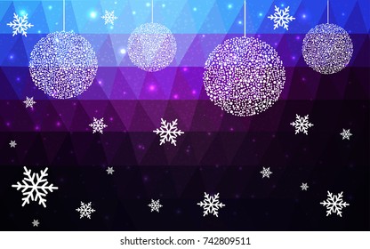 Dark Pink Blue vector low poly crystal background with snowflakes. Polygon christmas design pattern . Low poly illustration of New Year celebration.