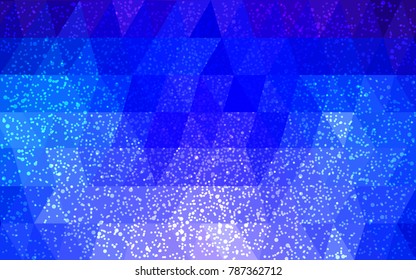 Dark Pink, Blue vector low poly crystal background with snowflakes. Polygon christmas design pattern . Low poly illustration of New Year celebration.