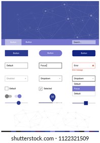 Dark Pink, Blue vector Material Design Kit with lines, circles. Ui Ux kit with colorful polygonal background in its header. This template you can use for landing pages.