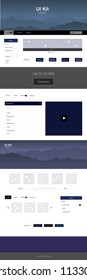 Dark Pink, Blue vector Material Design Kit with hills. Colorful ui/ux kit with header consisted of hills & rocks. Beautiful layout for websites, landing pages.