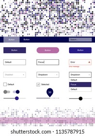 Dark Pink, Blue vector Material Design Kit with dots. Web ui kit with abstract gradient circles in its header. This template you can use for websites.