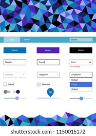 Dark Pink, Blue vector Material Design Kit with lines. Colorful Style guide with triangles on abstract background. Beautiful layout for websites, landing pages.