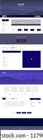 Dark Pink, Blue vector Material Design Kit with hills. Simple Material Design Kit with colorful mountains in header. Modern template for your landing page.
