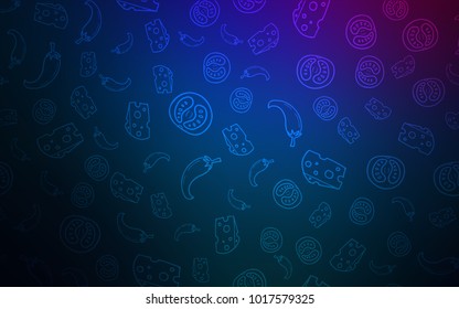 Dark Pink, Blue vector pattern with fresh ingredients. Blurred decorative design of snacks in doodle style. Pattern for menu of cafes, bars, restaurants.